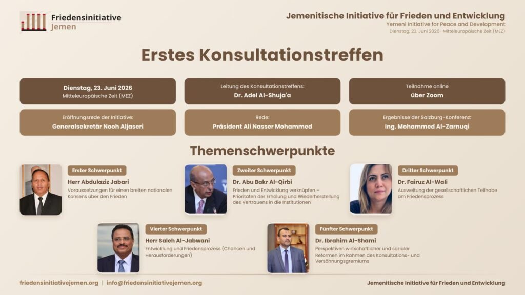 Teilnehmende eines Konsultationstreffens zum Salzburger Prozess für Frieden und Entwicklung im Jemen