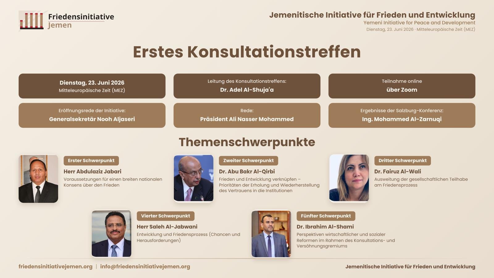 Teilnehmende eines Konsultationstreffens zum Salzburger Prozess für Frieden und Entwicklung im Jemen